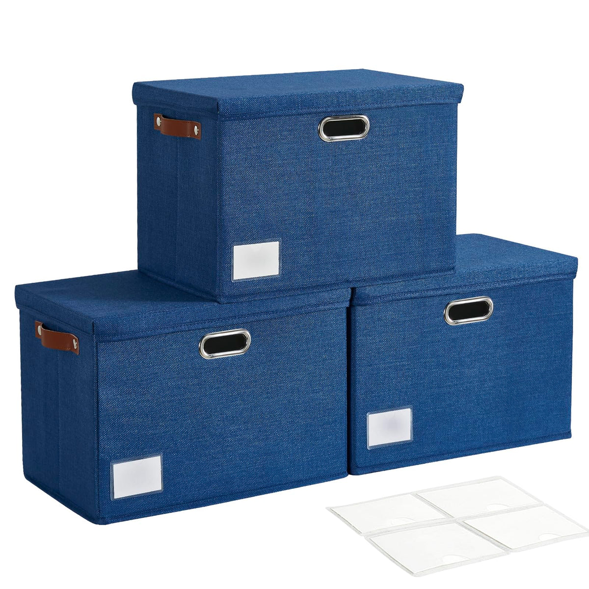 17" Large Fabric Storage Box with Lids, 3-Pack, Gray