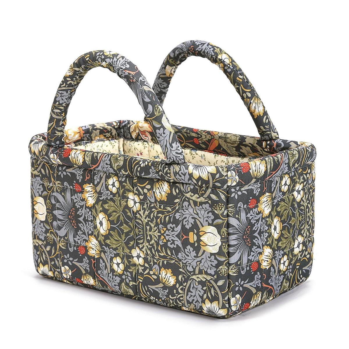 Small Storage Basket Organizer, Mini Fabric Floral Storage Baskets with Handle, Quilted Portable Collapsible Storage (Blue Floral)