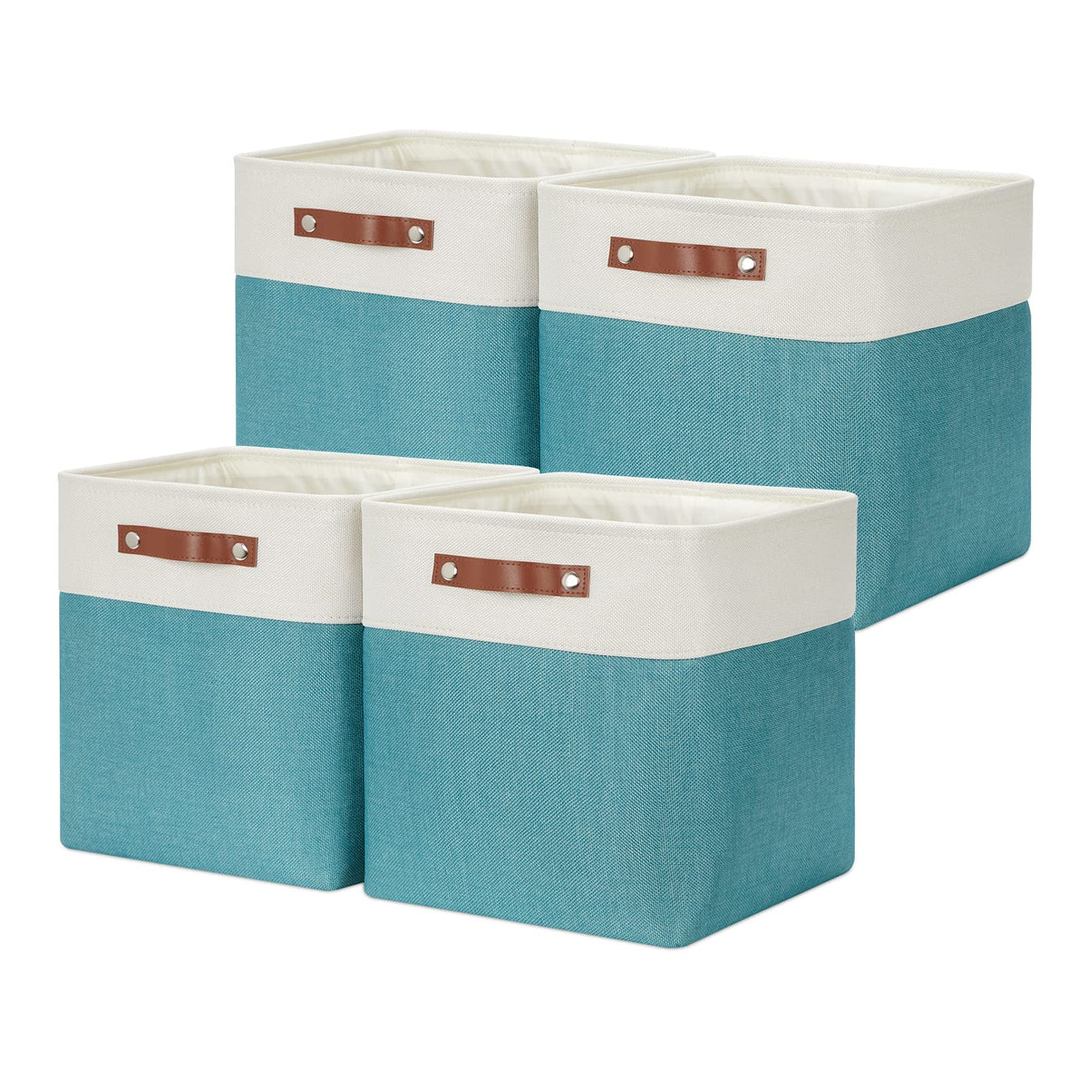 DULLEMELO Fabric Storage Bins for Laundry, Home, Foldable Storage Baskets for Shelves, Toys, Collapsible Storage Bins for Office, Closet,Bedroom(White&Khaki,L-15"x11"x9.5",4-Pack)