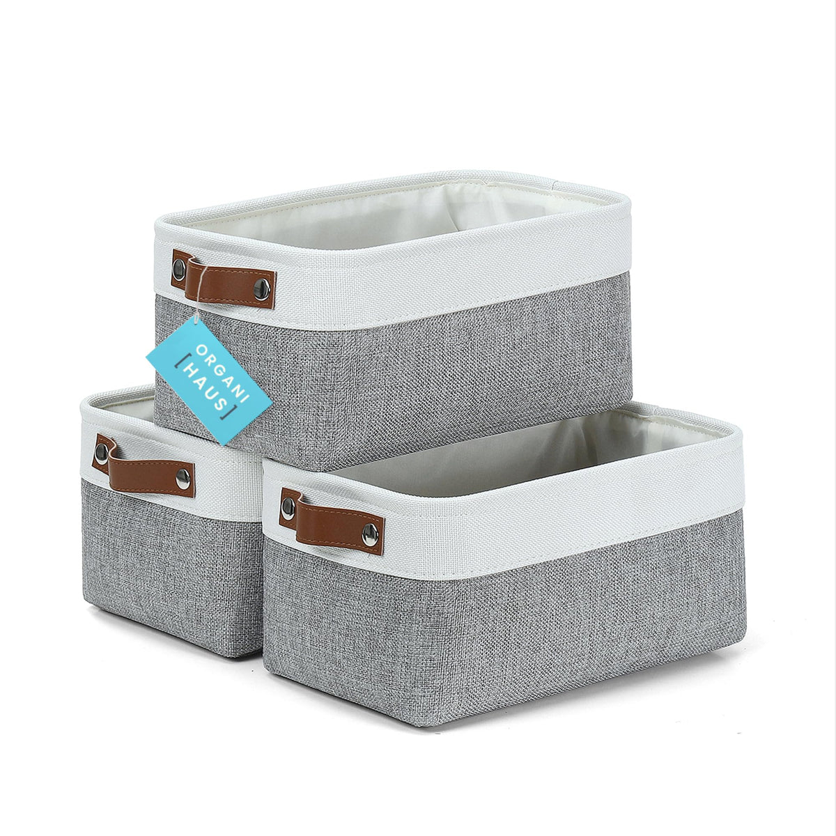 OrganiHaus 16x12.5in Storage Baskets, 3 Pack - Fabric Bins for Shelves