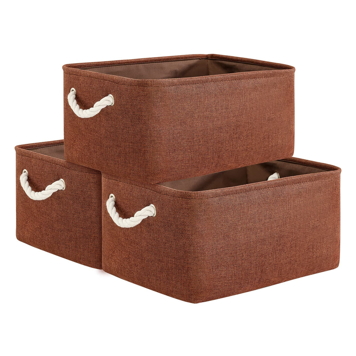 TheWarmHome Storage Basket for Organizing - Medium 3 Pack 14x10x7 inch Fabric Storage Cubes for Shelves with Rope, Collapsible Storage Bin for Organizer Closet Cloth Gift Toy (White & Jean Blue)