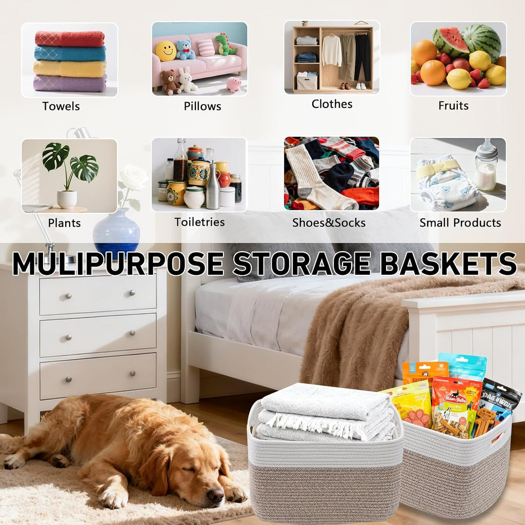 3 Pack Woven Baskets,Storage Baskets for Shelves with Handles