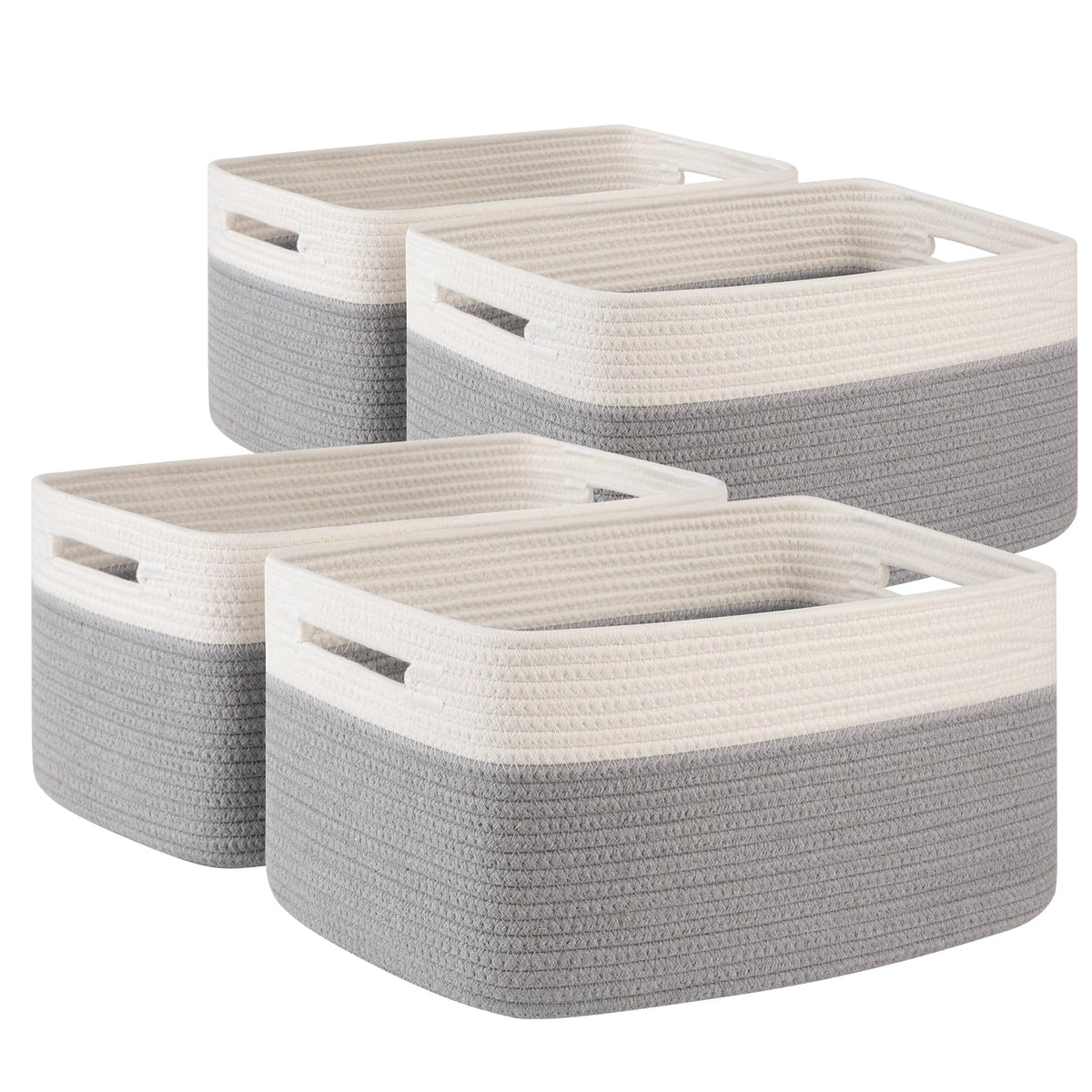 4 Pack Storage Baskets for Organizing, Woven Baskets for Shelves - Perfect for Toys, Books, Towels, and Clothes, Durable Gift Basket Bins Toy Storage, 12.7''Lx9''Wx7.8''H, Brown & White