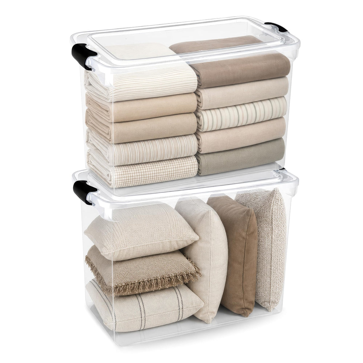 HOMZ Clear Plastic Storage Bins w/Latching Lid, 66 Qt, Gray Latch, 2 Pack