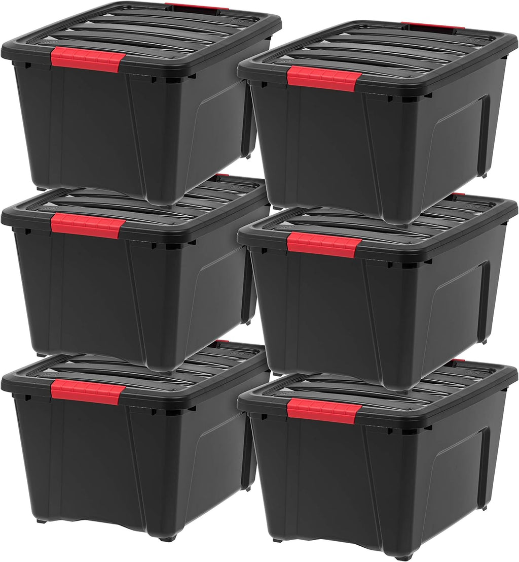 IRIS USA 6-Pack 32 Quart Storage Bins with Lids, Black