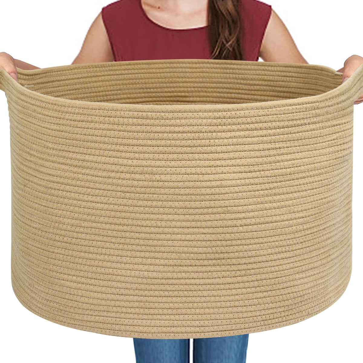 MEGASKET Large Black Blanket Basket, 22" X 22" X 14" Woven Rope Bin for Storage, Kids Dog Toy Storage Box Organizer Bins, Blanket Holder for Living Room, Decorative Wicker Basket for Organizing