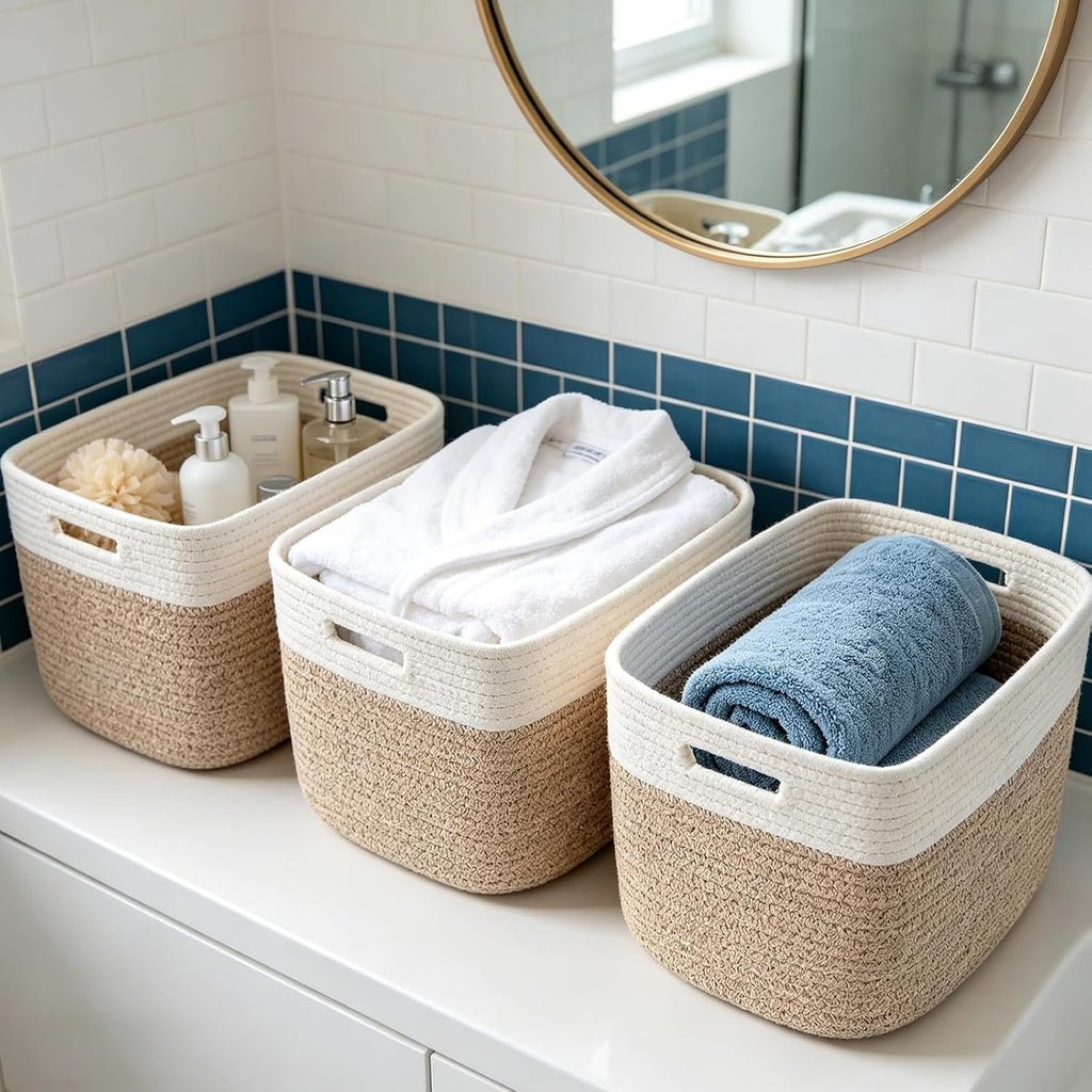3 Pack Woven Baskets,Storage Baskets for Shelves with Handles