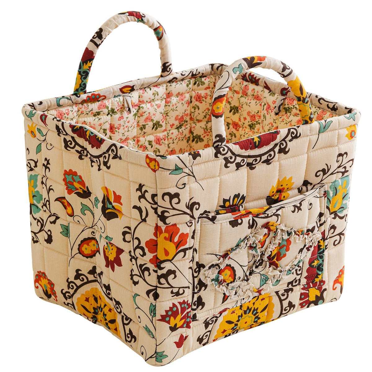 vctops Boho Fabric Quilted Storage Basket for Organizing, Basket Organizer Gift Baskets with Handles, Storage Bins for Toys, Books, Towels, and Clothes, Collapsible Fabric(Pattern F,13"x10.6"x10")