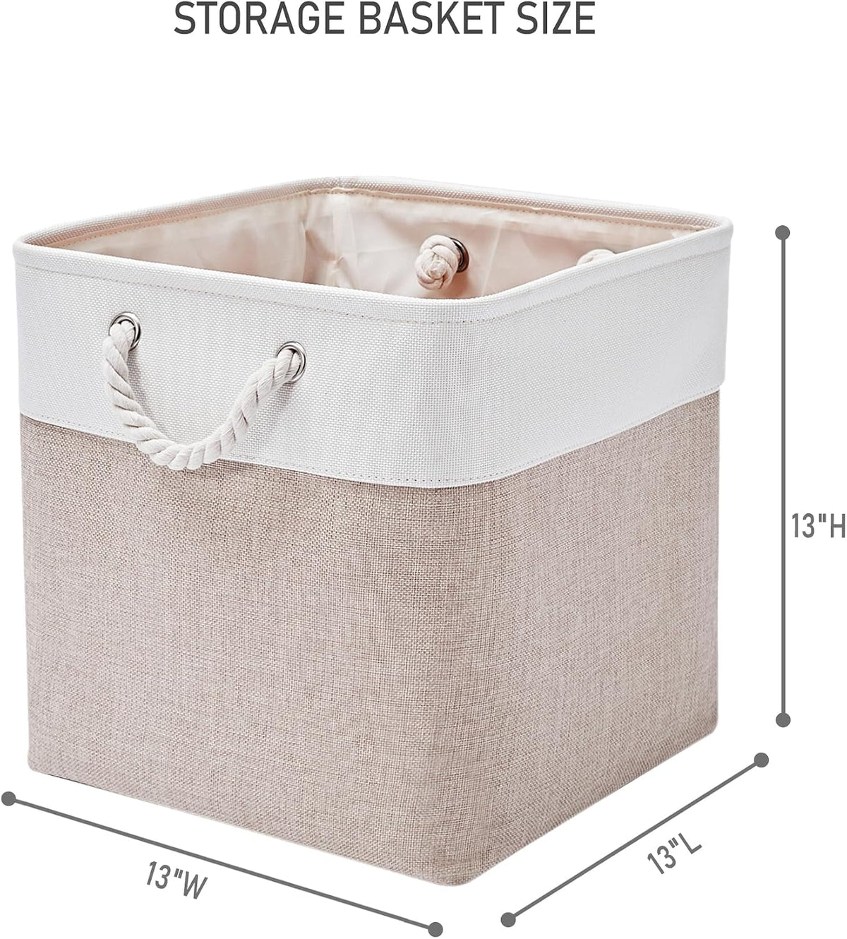 13 x 13 Inch Cube Storage Bins,Storage Cubes for Shelves，Foldable Organizer Boxes with Handles, Decorative Storage Basket for Organizing Clothes, Toys, Books(White&Beige)
