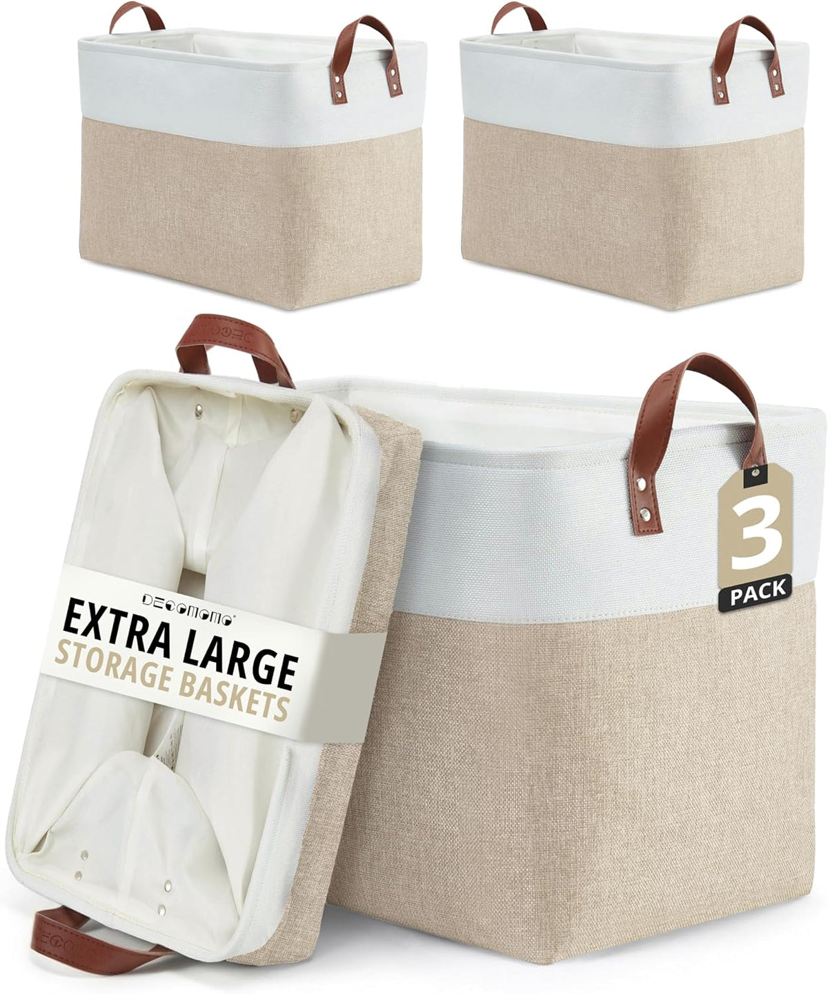 DECOMOMO Fabric Storage Bins, Extra Large Storage Baskets with Handles