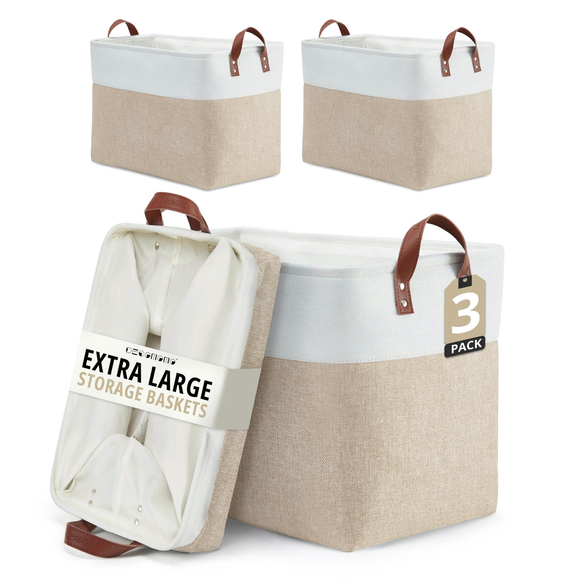 DECOMOMO Fabric Storage Bins, Extra Large Storage Baskets with Handles