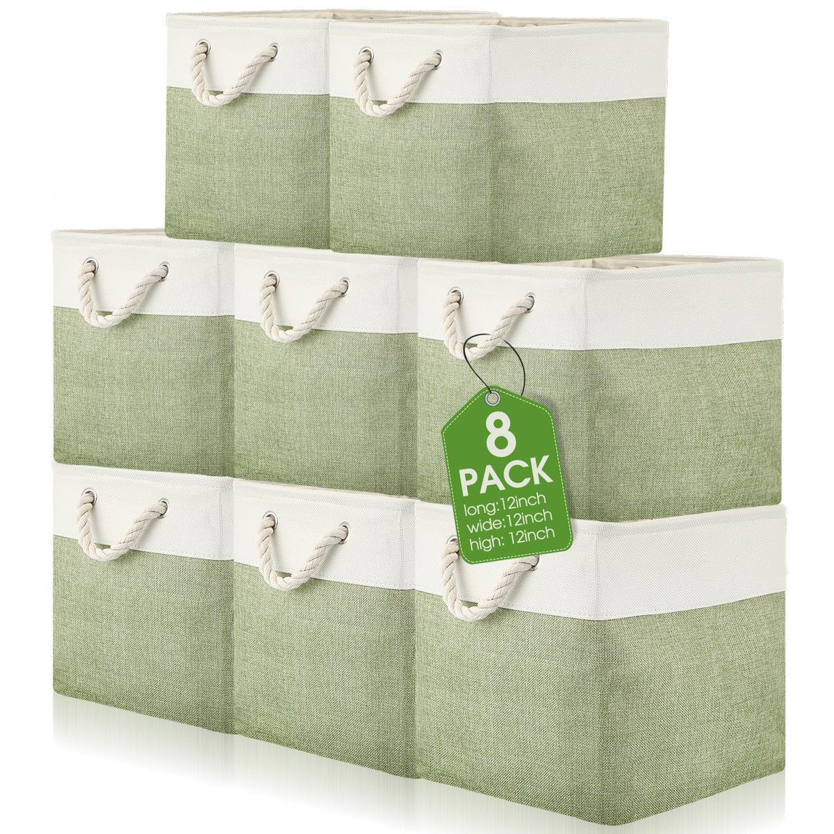 meekoo 8 Pack Fabric Storage Bins Baskets, 15 x 11 x 9.5 in, Gray White