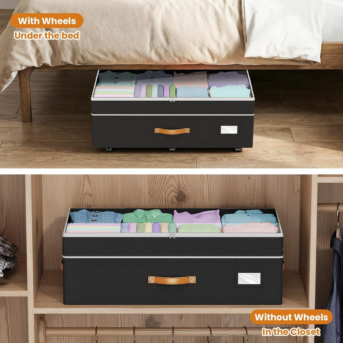 Budding Joy 80L 2 Pack Adjustable Under Bed Storage with Wheels