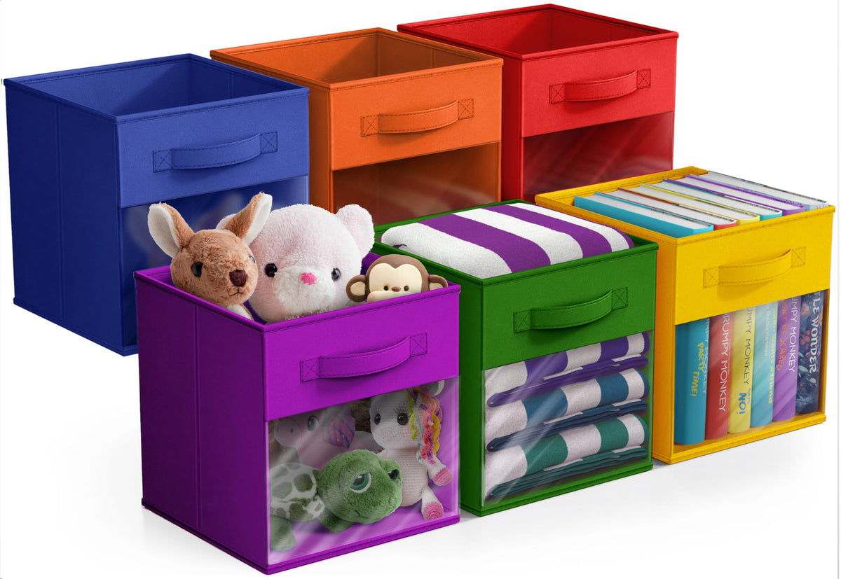 Sorbus 6-Pack Fabric Storage Cubes (11 Inch, Deep Rainbow)