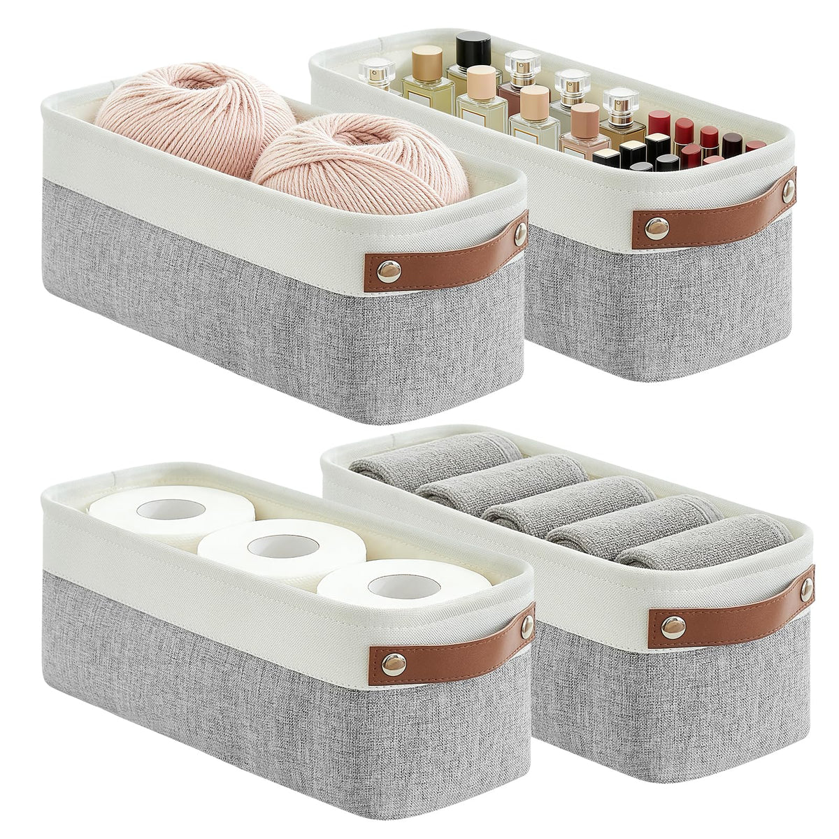 Bagnizer Storage Bins Large Fabric Storage Baskets for Shelves 3 Pack, Decorative Linen Closet Baskets with Handles for Organizing, Shelf, Clothes, Home, Office, 15x11x9.5Inches (Grey&White)