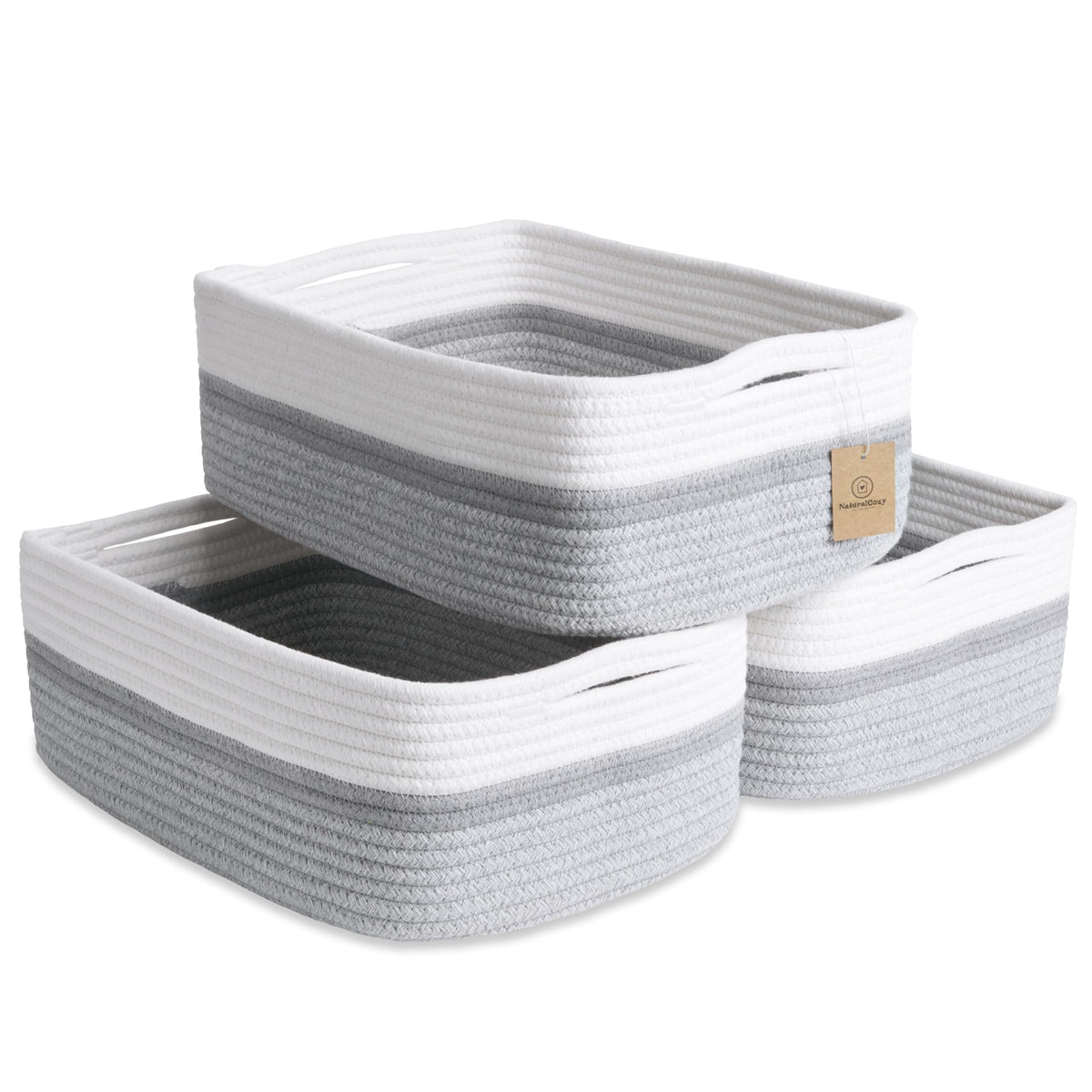 Woven Rope Baskets for Organizing, 3 Pack, 15.5 x 11 x 5.5" Storage Bins