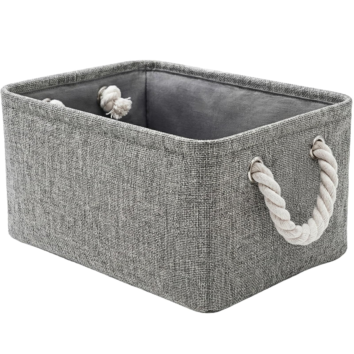 TheWarmHome Storage Basket for Organizing - Medium 3 Pack 14x10x7 inch Fabric Storage Cubes for Shelves with Rope, Collapsible Storage Bin for Organizer Closet Cloth Gift Toy (White & Jean Blue)