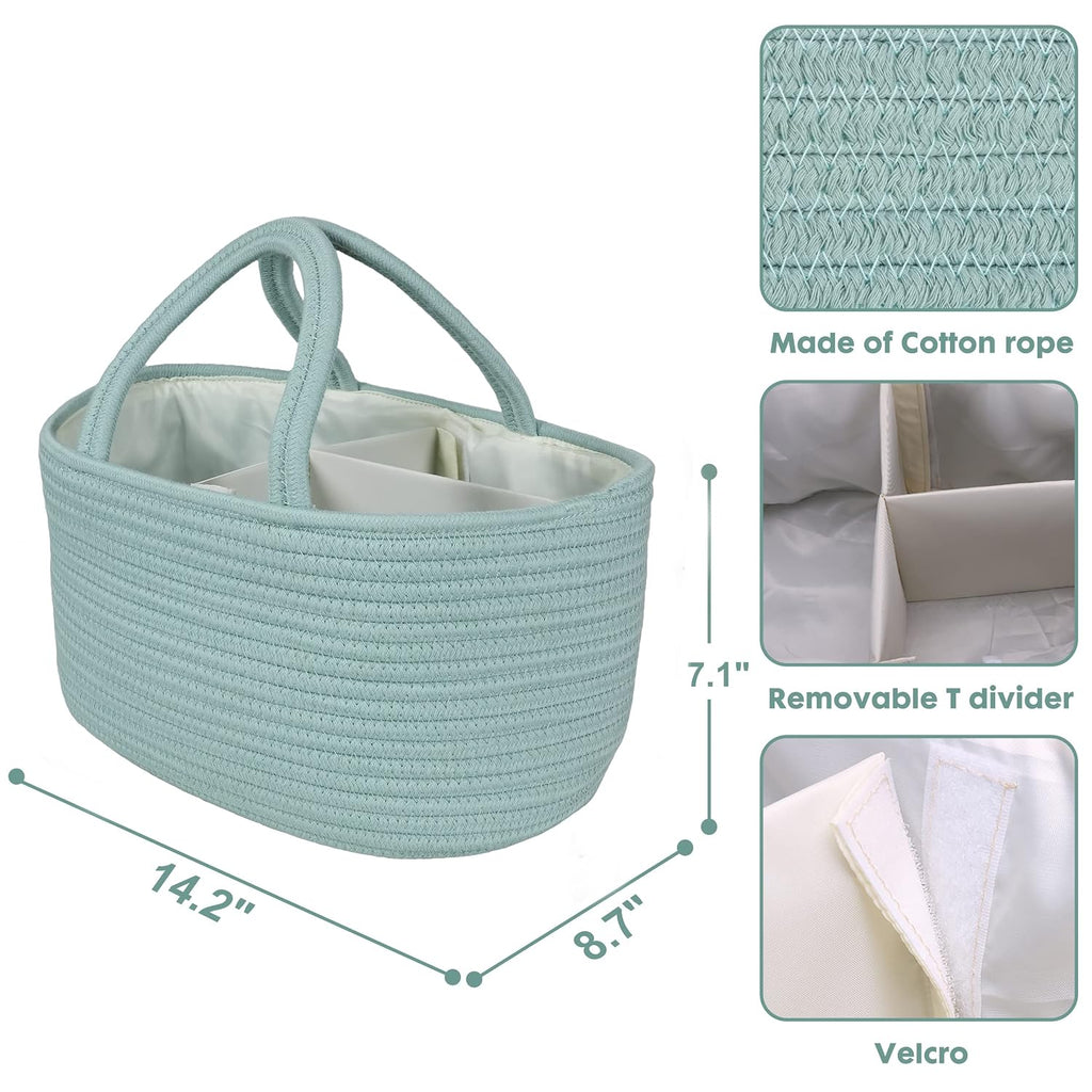 XUANGUO Cotton Rope Baby Diaper Caddy Organizer Basket Light Green