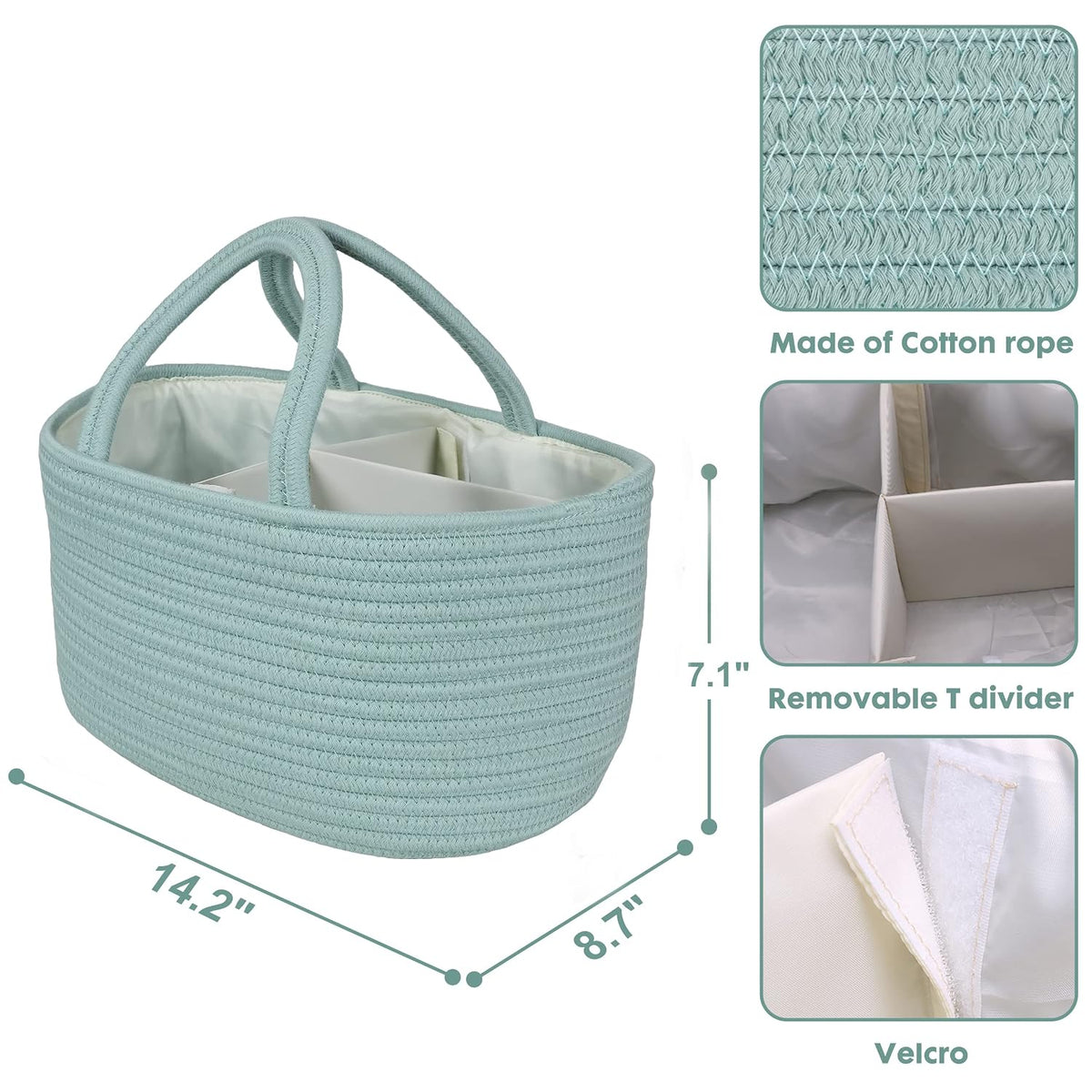 XUANGUO Cotton Rope Baby Diaper Caddy Organizer Basket Light Green