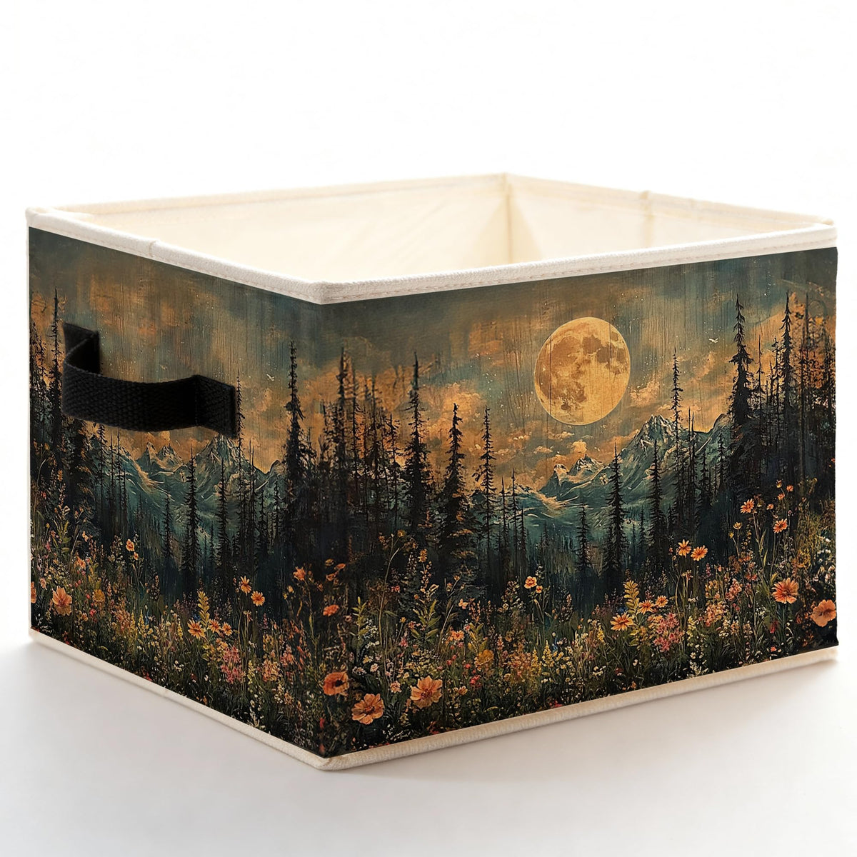 Abstract Boho Forest Tree Storage Bins Box with Handles, Whimsical Vintage Oriental Botanical Foldable Basket Toybox for Bedroom Bathroom Laundry Room Home Clothes Toys Books