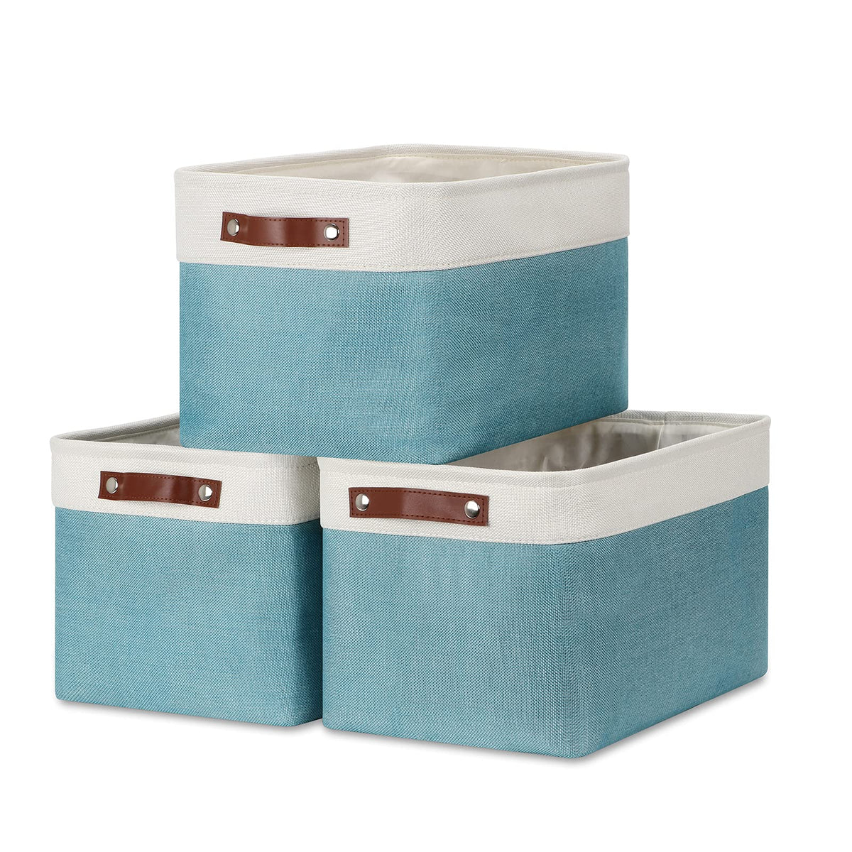 DULLEMELO Fabric Storage Bins for Laundry, Home, Foldable Storage Baskets for Shelves, Toys, Collapsible Storage Bins for Office, Closet,Bedroom(White&Khaki,L-15"x11"x9.5",4-Pack)