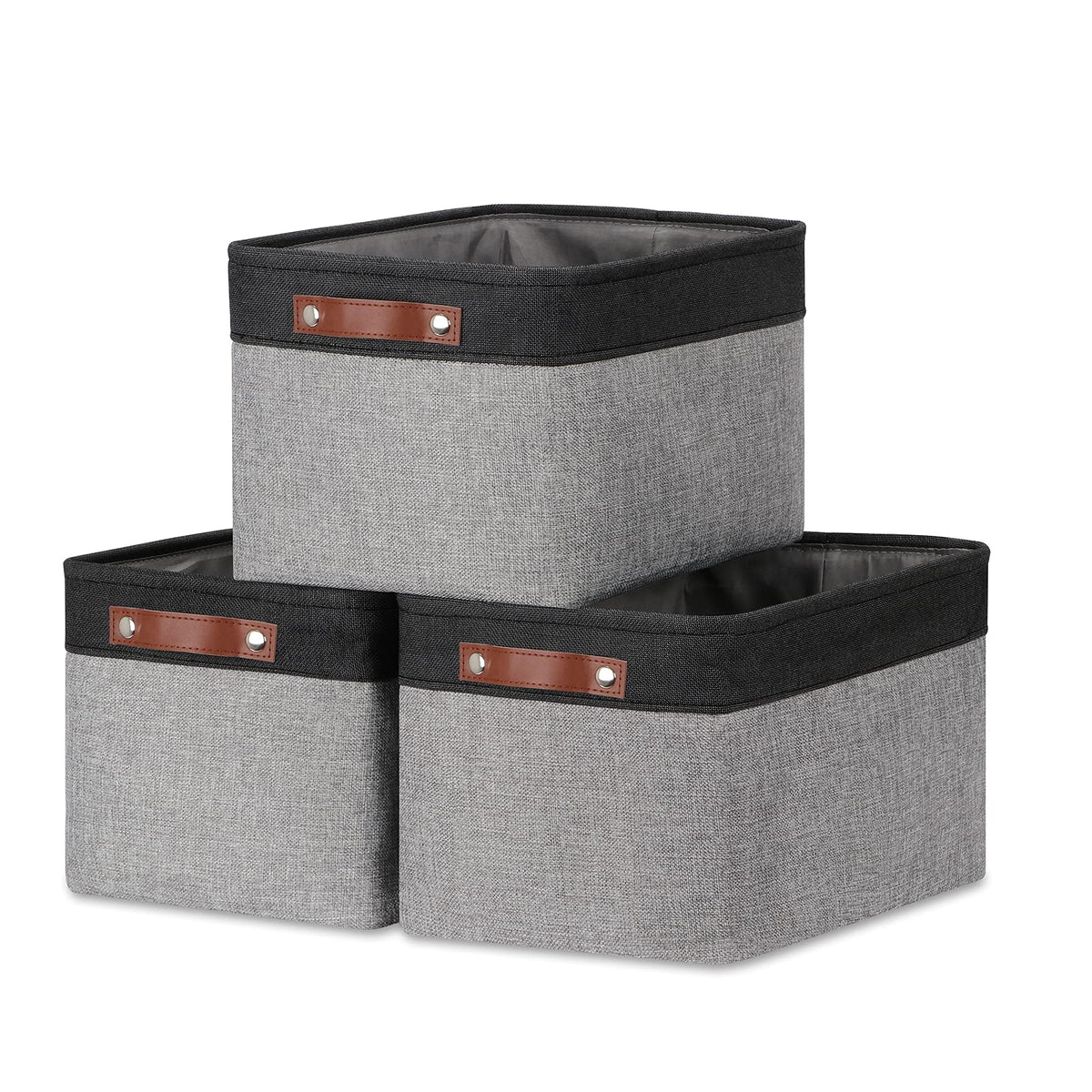DULLEMELO Fabric Storage Bins for Laundry, Home, Foldable Storage Baskets for Shelves, Toys, Collapsible Storage Bins for Office, Closet,Bedroom(White&Khaki,L-15"x11"x9.5",4-Pack)