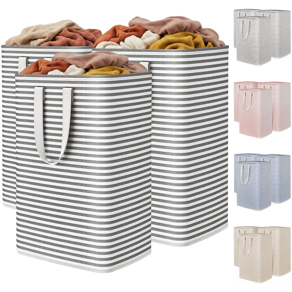 Lifewit 80L Large Laundry Baskets, 2 Pack, Reinforced Handles, Grey