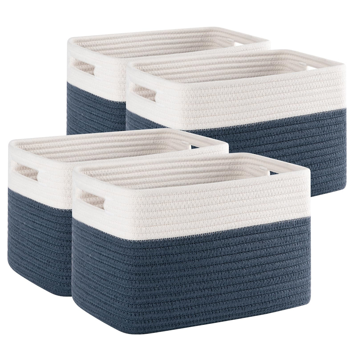 4 Pack Storage Baskets for Organizing, Woven Baskets for Shelves - Perfect for Toys, Books, Towels, and Clothes, Durable Gift Basket Bins Toy Storage, 12.7''Lx9''Wx7.8''H, Brown & White