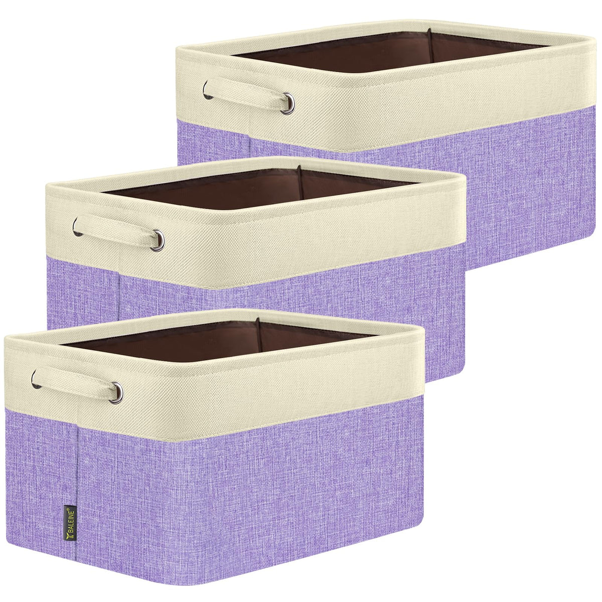 BALEINE 3 Pack Fabric Closet Storage Bins for Shelves, Linen Closet Organizers and Storage, Decorative Baskets for Organizing, Shelf, Clothes, Home, Office (Grey, 15"x11"x9.5")