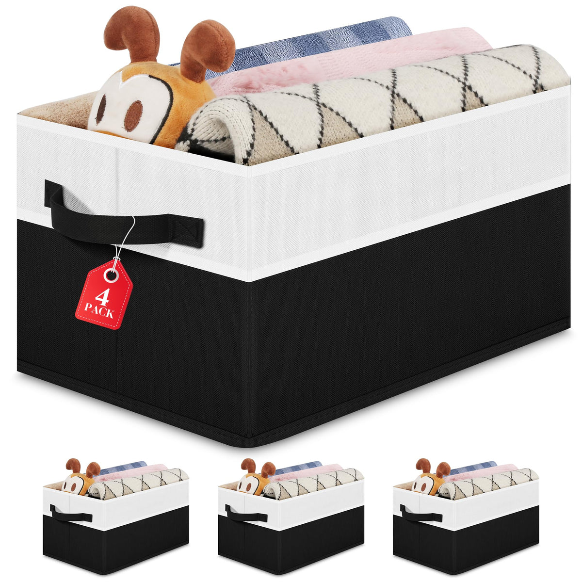 Large Shelf Storage Bins 4 Pack,Grey Collapsible Baskets