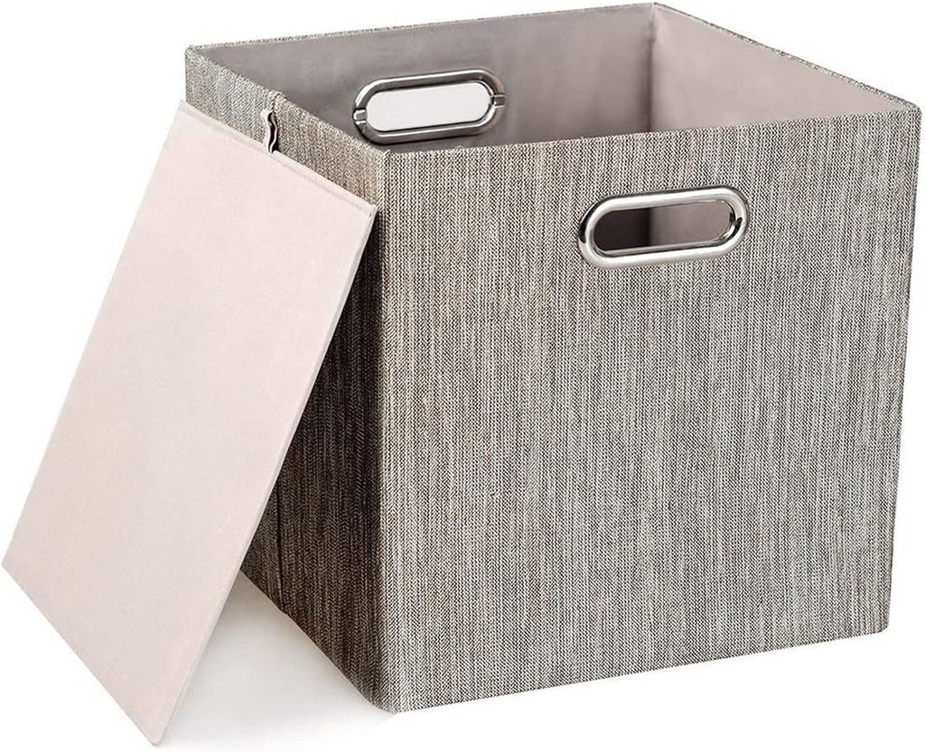 Posprica 3X Thicker Fabric Storage Cubes 13 inch Collapsible Storage Bins for Organization, Cubby Storage Baskets for Organizing Shelf Cabinet Bookcase Boxes, Set of 4, Coffee