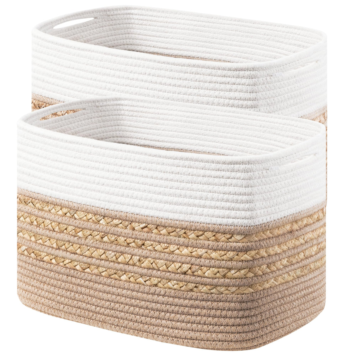 UBBCARE 4 Pack Baskets for Organizing, Woven Storage Baskets for Toys and Towel, Rectangle Cotton Rope Basket with Handles, 14''L x 8''W x9''H, Green