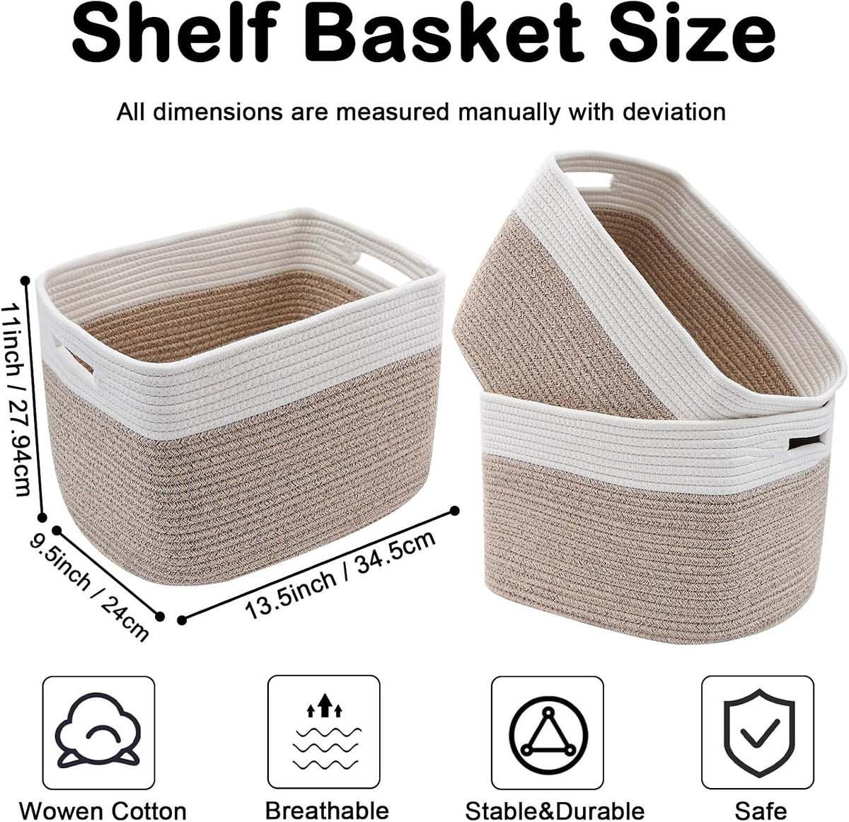 3 Pack Woven Baskets,Storage Baskets for Shelves with Handles
