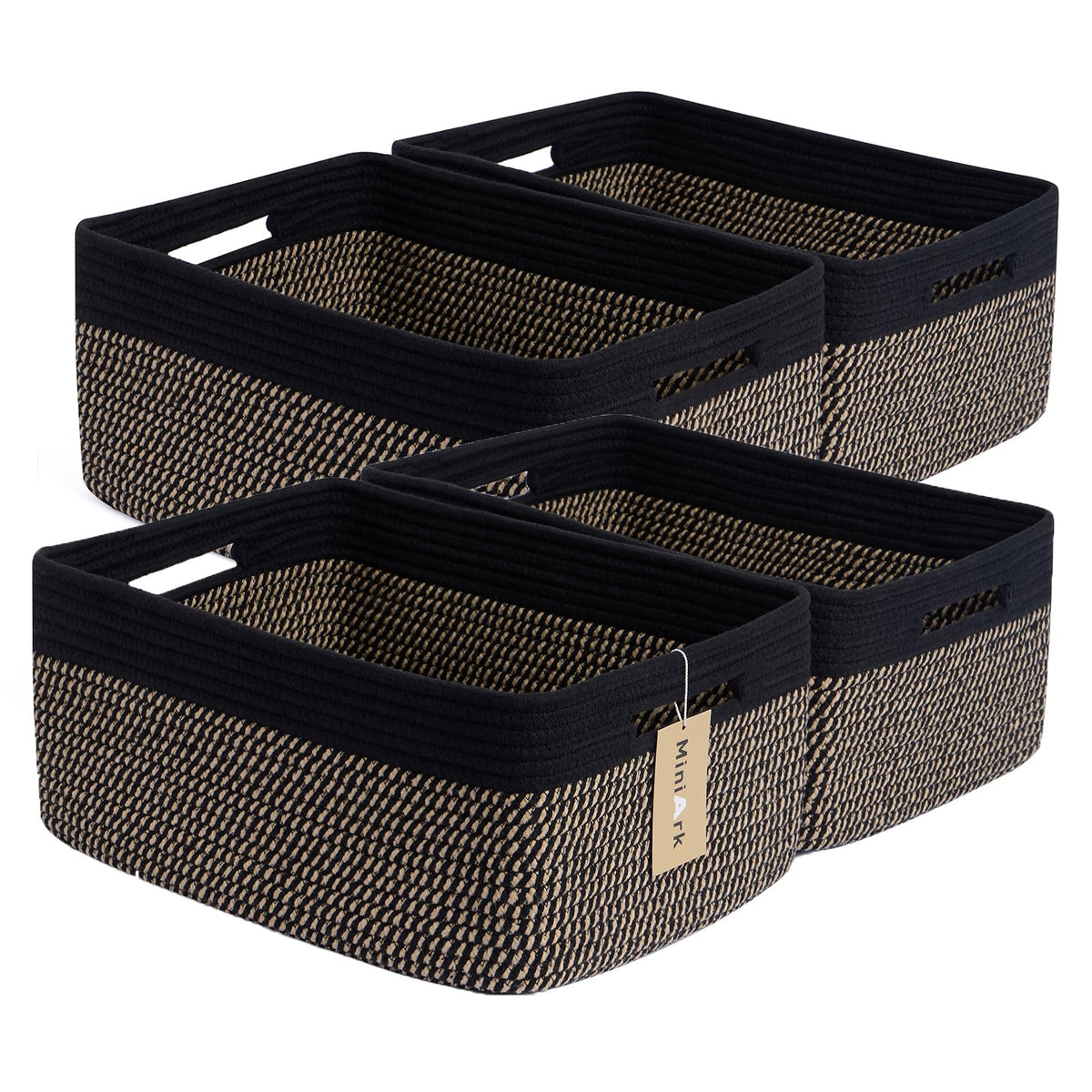 MiniArk Large Storage Baskets for Shelves, 17 x 13 x 7.5” Closet Organizers Bins for Clothes Blanket Towels, Baby Nursery, Toy Baskets Box, Woven Rope Baskets, 2 Packs Gradient Brown
