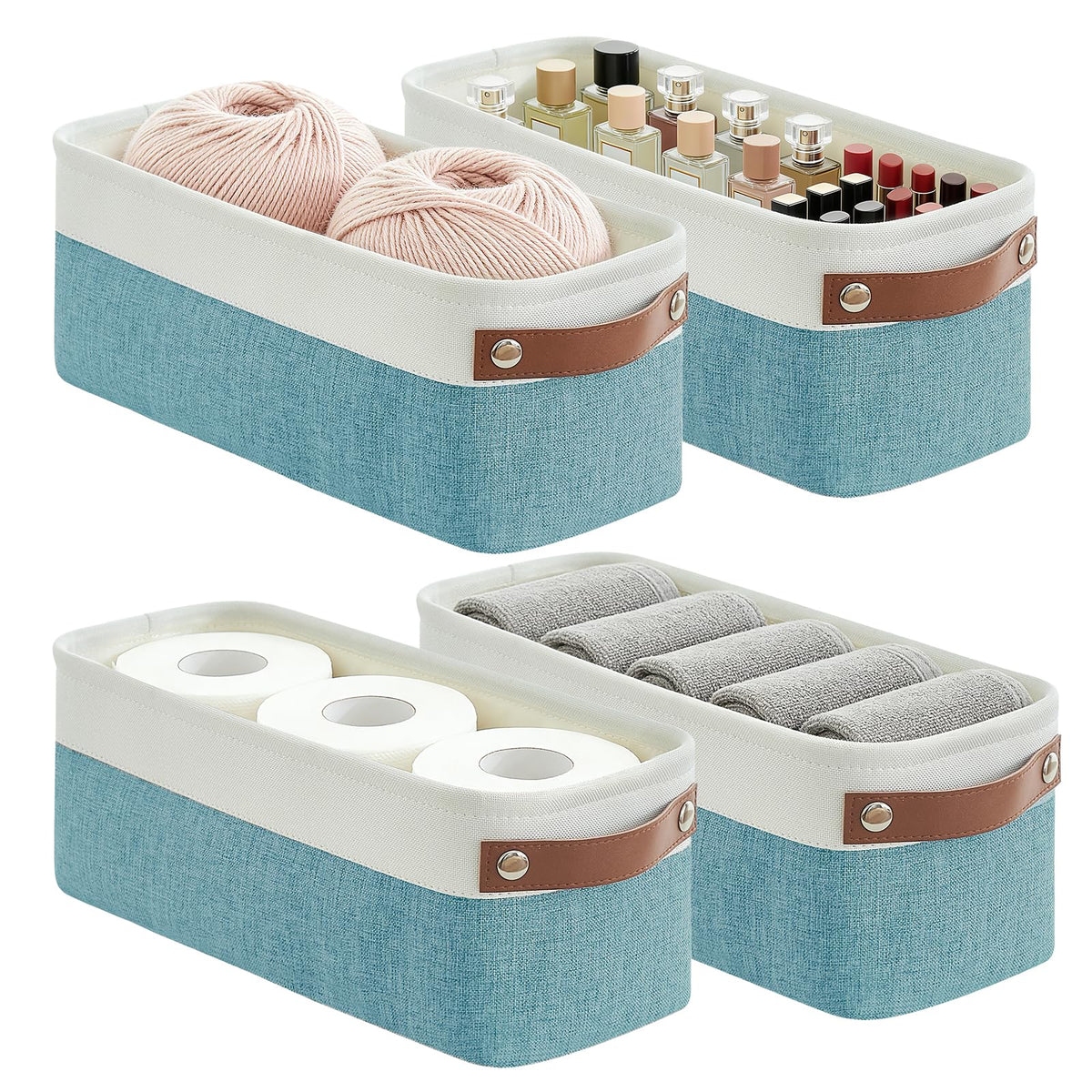 Bagnizer Storage Bins Large Fabric Storage Baskets for Shelves 3 Pack, Decorative Linen Closet Baskets with Handles for Organizing, Shelf, Clothes, Home, Office, 15x11x9.5Inches (Grey&White)