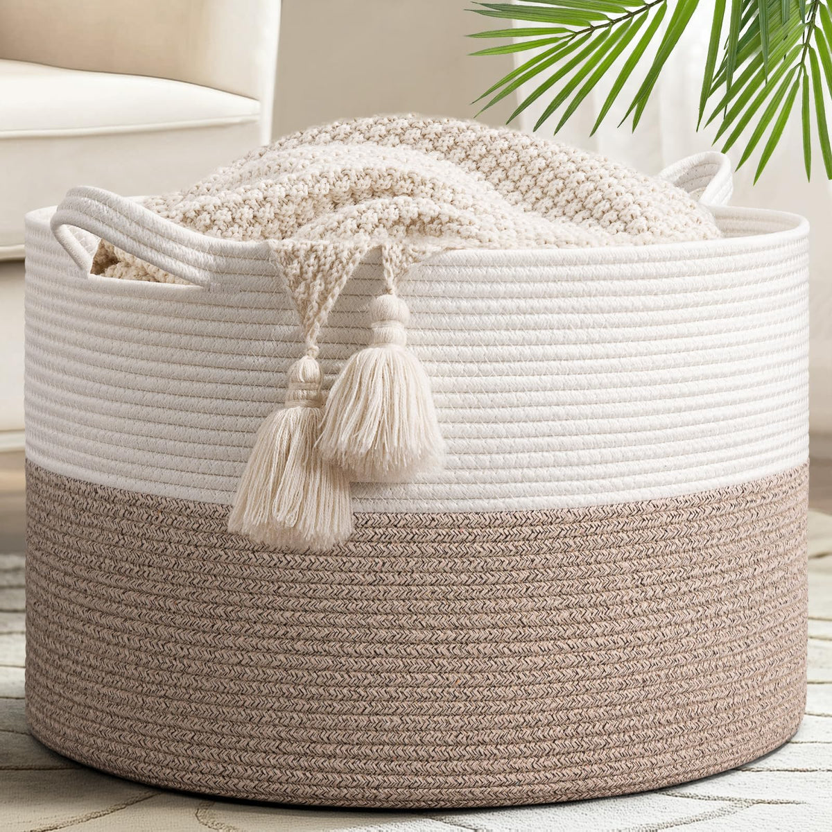 Goodpick Woven Rope Basket for Blankets Fit Nursery & Living Room, 45L