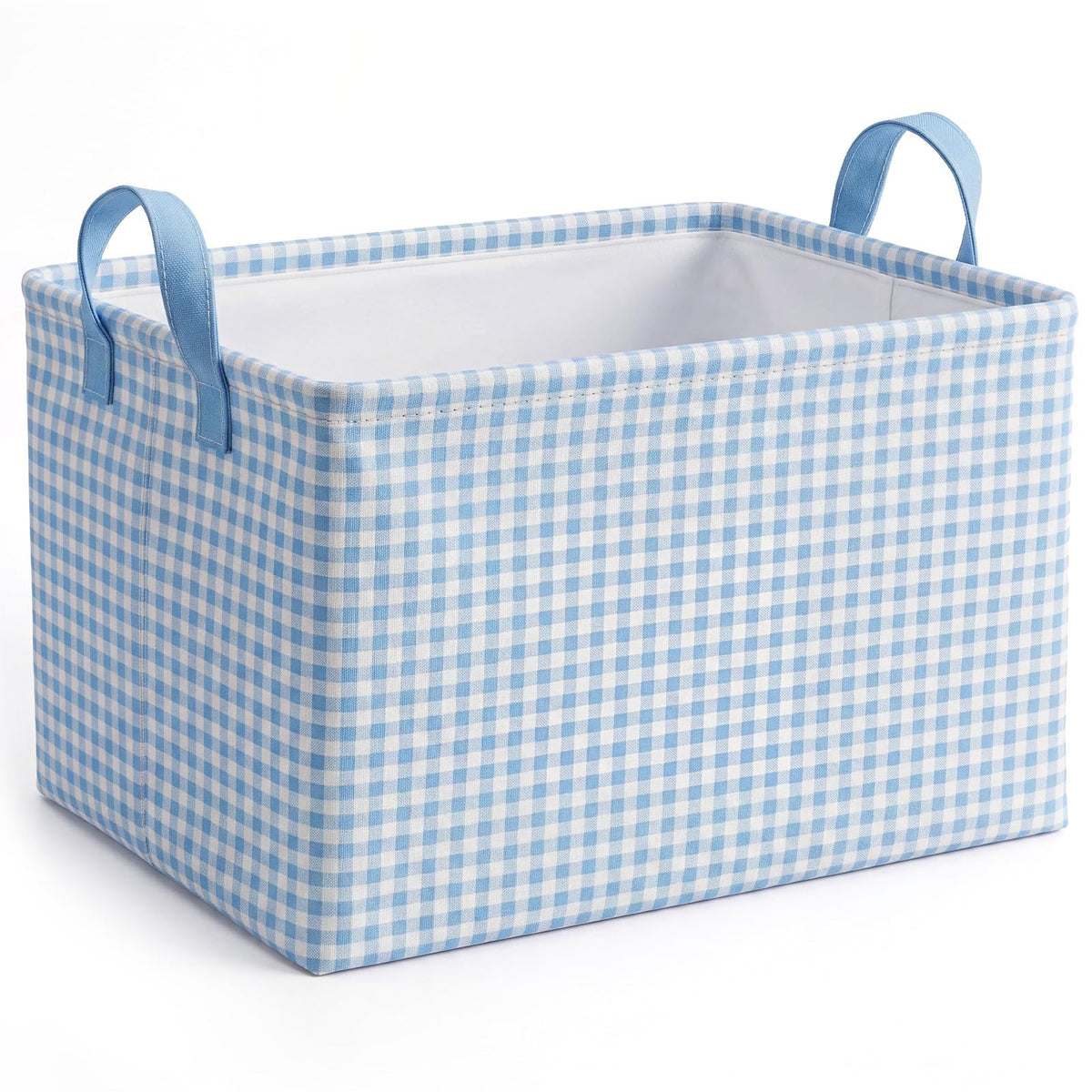 Hushee Khaki Gingham Basket Checkered Storage Collapsible Bin with Handles
