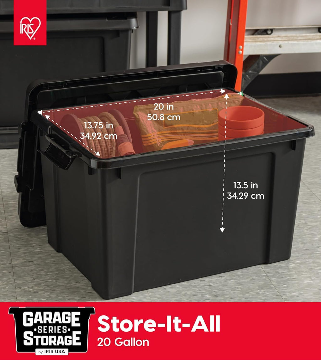 IRIS USA 6-Pack 20 Gal Heavy Duty Lockable Storage Totes with Lids, Black