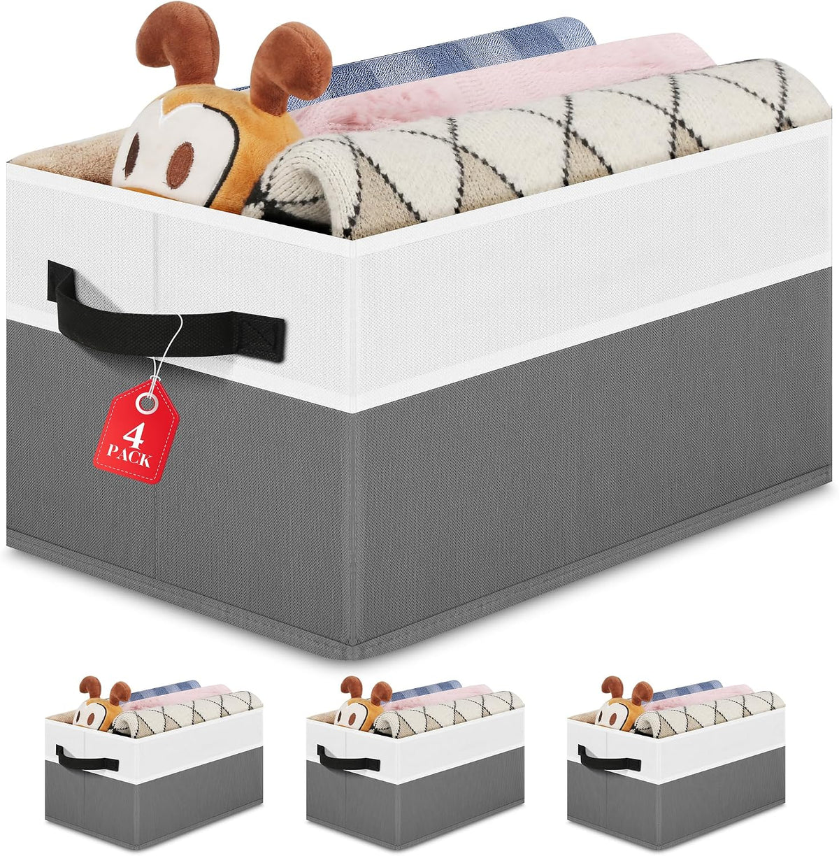 Large Shelf Storage Bins 4 Pack,Grey Collapsible Baskets