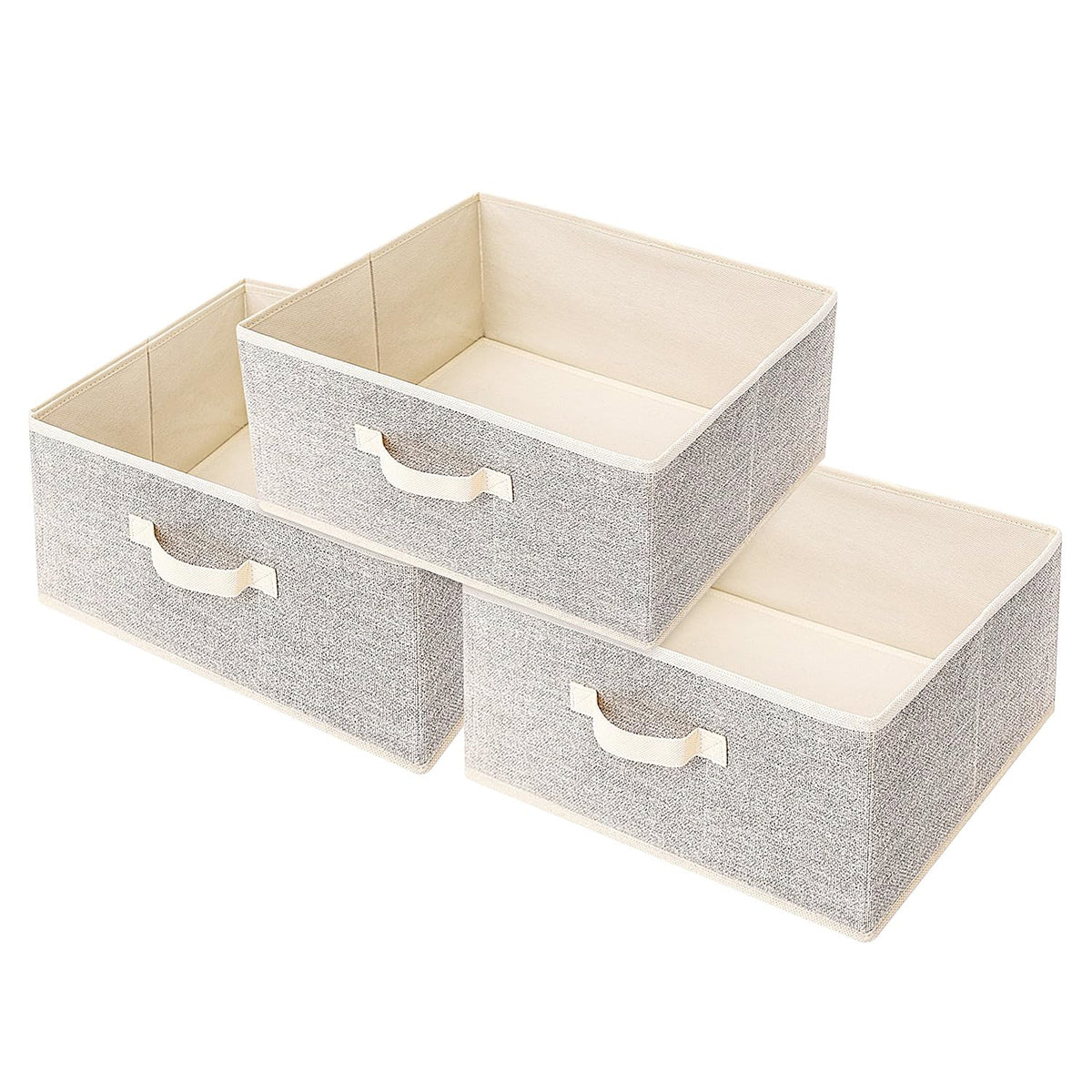 Storage Baskets, 11-Inch Woven Fabric Bins, Storage Cubes with Reinforced Handles, Organizer Bins for Closet Shelves, Foldable, for Toys, Clothes, Natural Beige (3PCS/Beige-11*11*7.8inch)