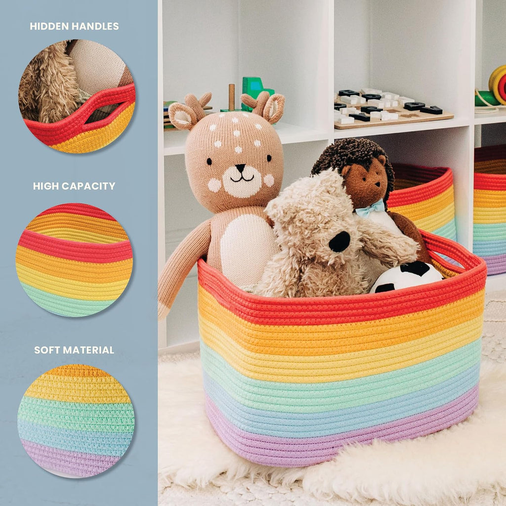OrganiHaus Rainbow Baskets for Shelves, Set of 3, 15x9x10