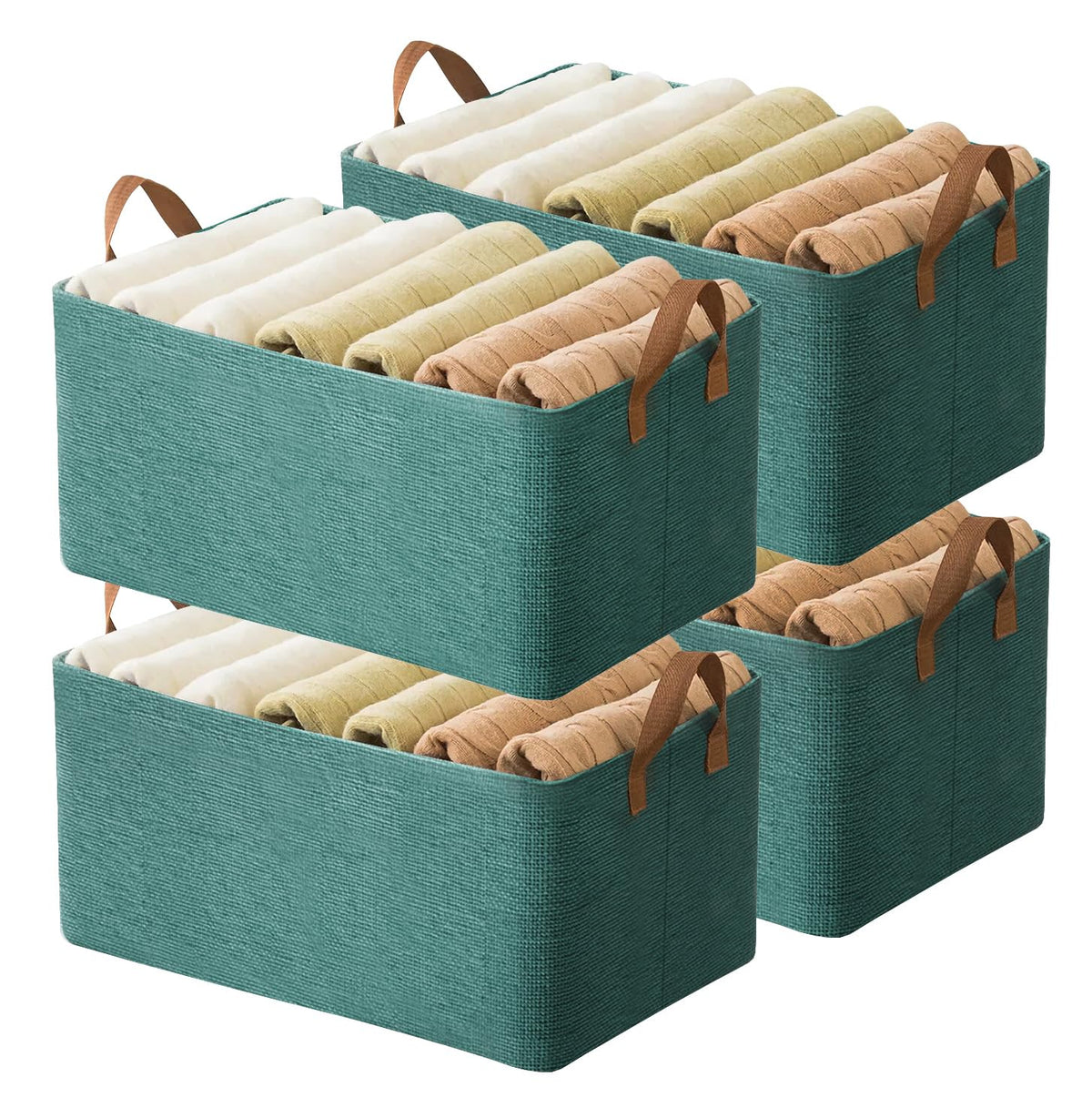 AARAINBOW Linen Closet Organizer Storage Bin with Steel Frame, Stackable Fabric Jeans Baskets for Shelves, 4 Packs Foldable Wardrobe Clothes Box for Sweater Pants Towel Shirt Storage, 23L Gray