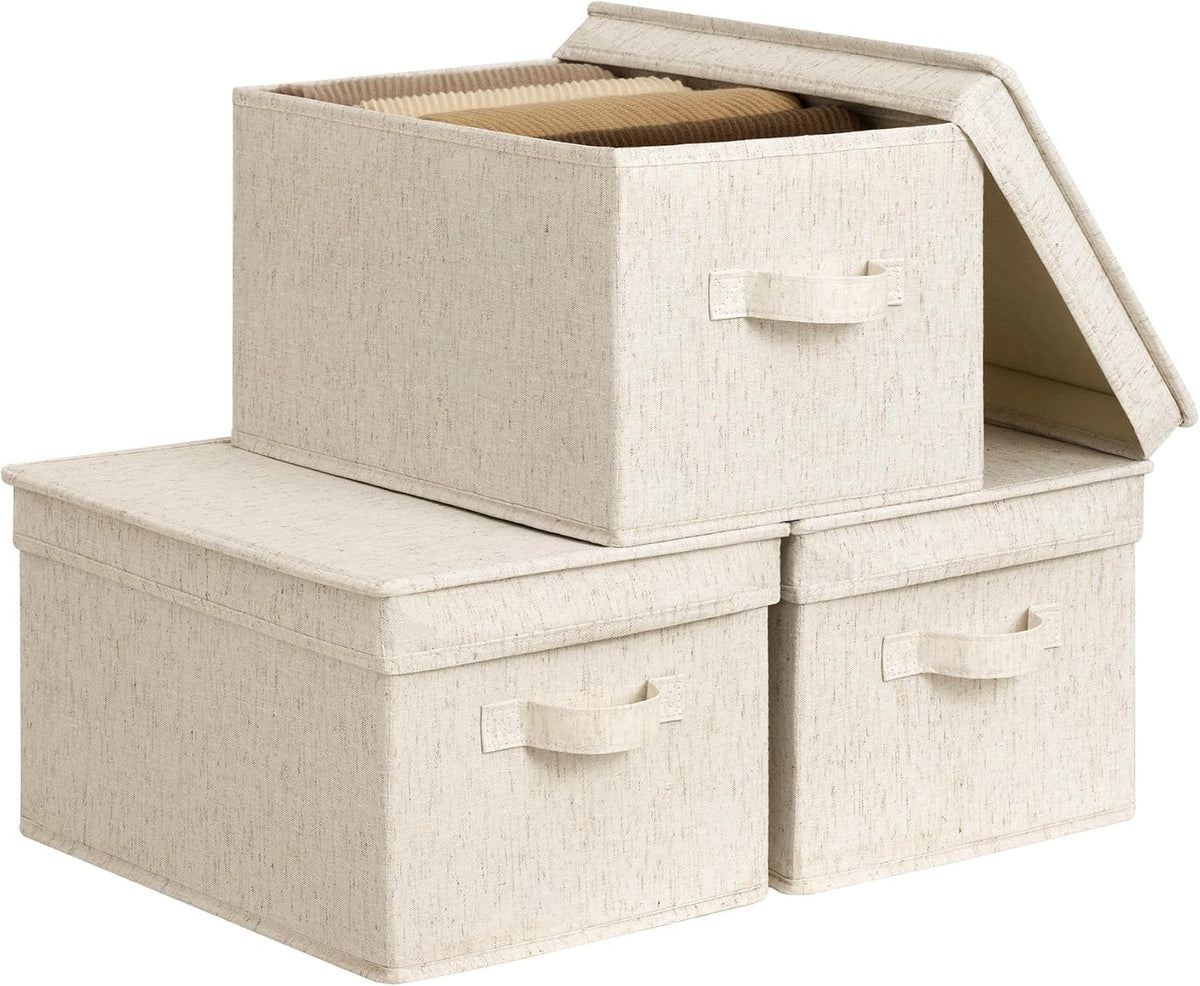 StorageWorks Fabric Storage Bins, Storage Basket with Lid, Closet Bins