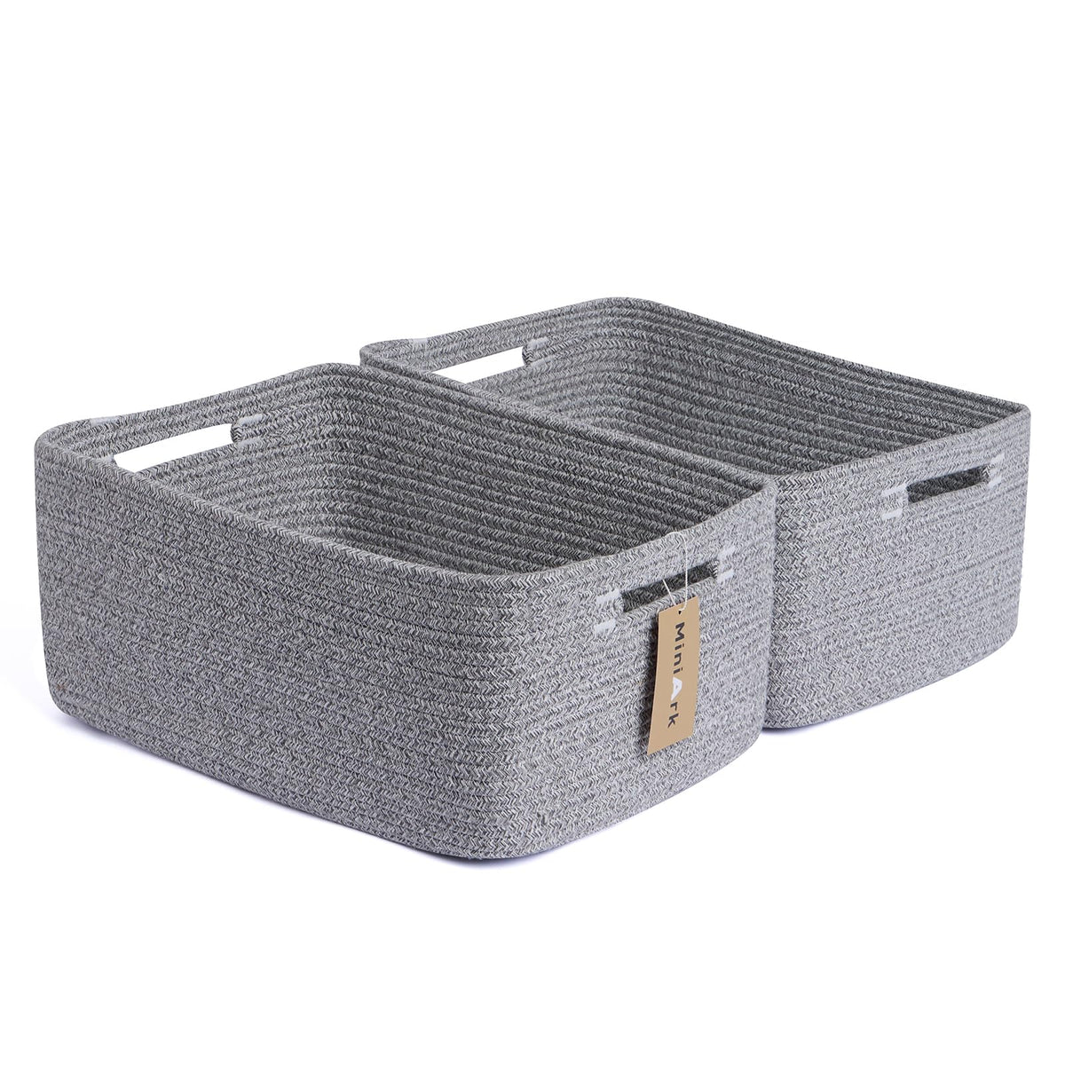 MiniArk Large Storage Baskets for Shelves, 17 x 13 x 7.5” Closet Organizers Bins for Clothes Blanket Towels, Baby Nursery, Toy Baskets Box, Woven Rope Baskets, 2 Packs Gradient Brown