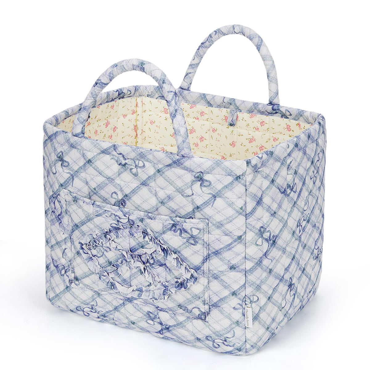 Floral Fabric Storage Basket Car Interior Storage Basket Underwear Sundries Laundry Baskets Supplies Home Organizer Bag (Red plaid)