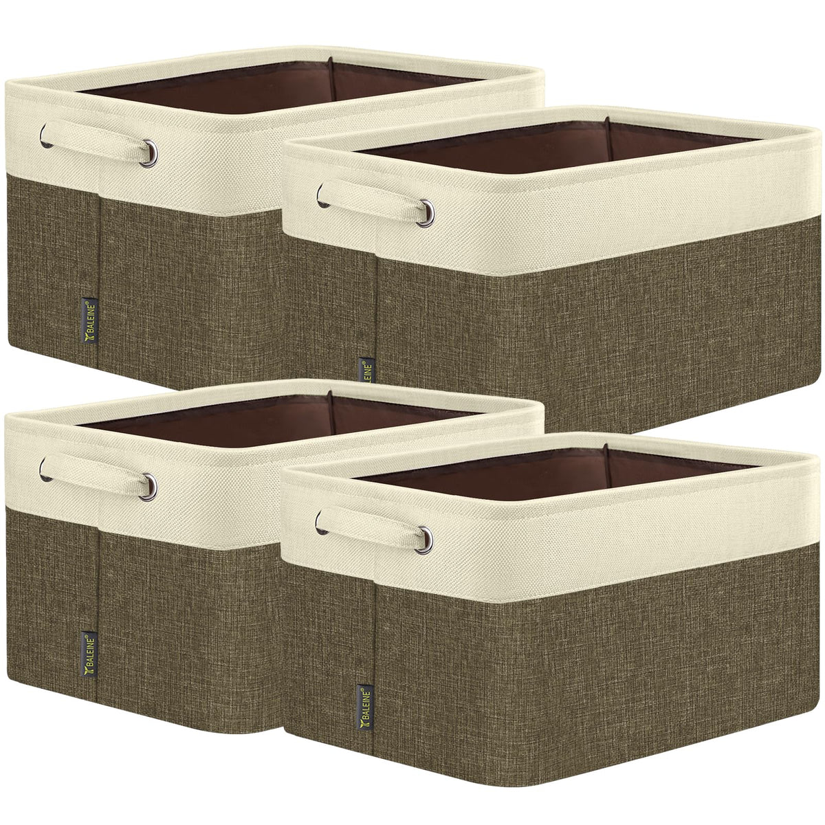 BALEINE 3 Pack Fabric Closet Storage Bins for Shelves, Linen Closet Organizers and Storage, Decorative Baskets for Organizing, Shelf, Clothes, Home, Office (Grey, 15"x11"x9.5")