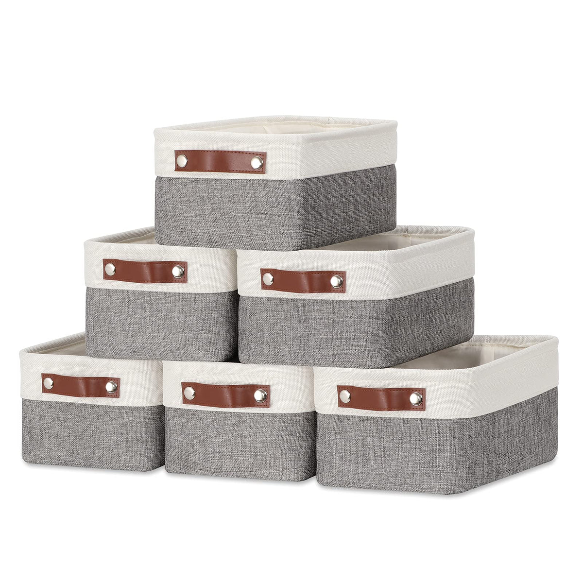 DULLEMELO Fabric Storage Bins for Laundry, Home, Foldable Storage Baskets for Shelves, Toys, Collapsible Storage Bins for Office, Closet,Bedroom(White&Khaki,L-15"x11"x9.5",4-Pack)