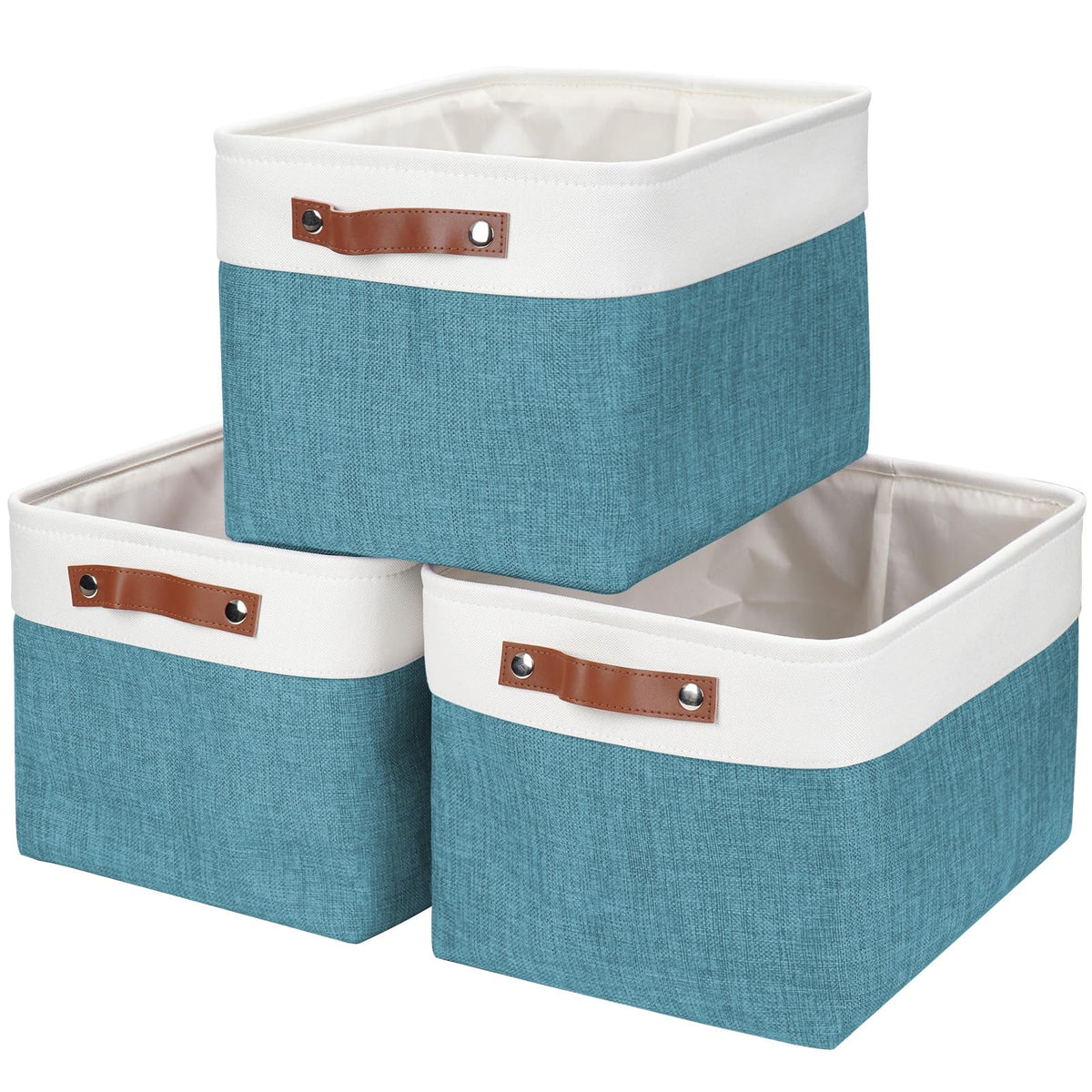 Bagnizer Storage Bins Large Fabric Storage Baskets for Shelves 3 Pack, Decorative Linen Closet Baskets with Handles for Organizing, Shelf, Clothes, Home, Office, 15x11x9.5Inches (Grey&White)