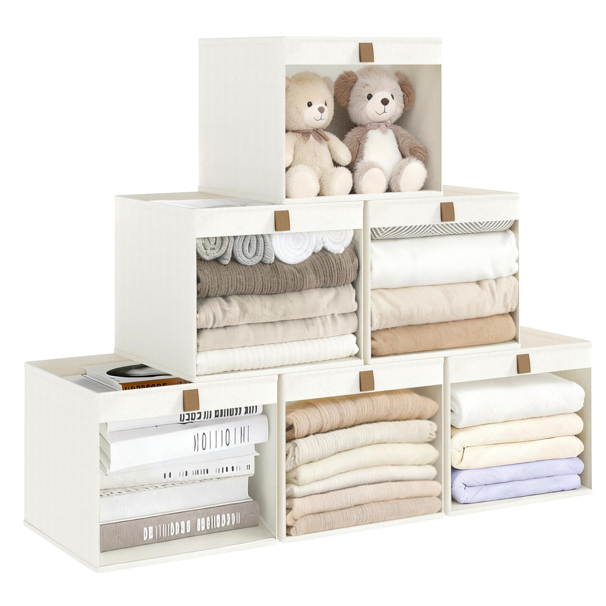 Linen Closet Organizers and Storage, Closet Storage Bins Basket Organizer, Foldable Organization Baskets with Mesh Window for Clothes Towels and Toys, 12.75" x 12.75" x 9", Beige, 4 pack
