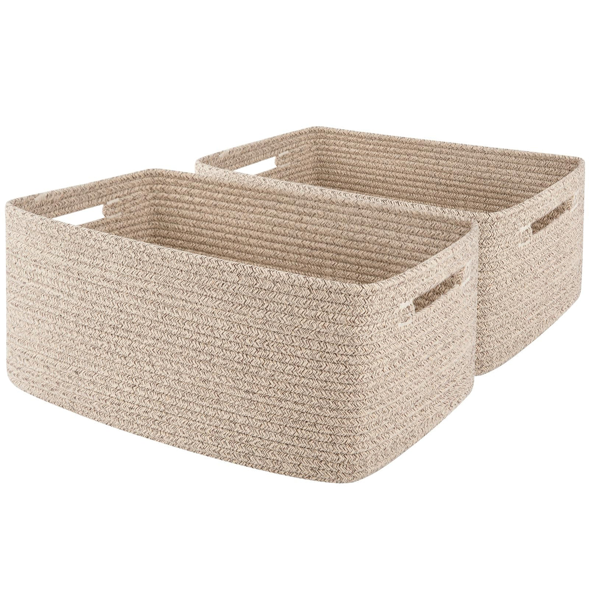 OIAHOMY Storage Basket for Shelves, Closet Cube Storage Bins Baskets for Clothes Blanket Towels, Baby Nursery, Toy Baskets Box, Woven Rope Basket, 15.75 * 11.81 * 7.09 IN, 2 Packs Brown